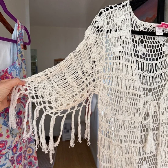 Anna Kosturova x Free People Handmade crochet Tassel Maxi Kimono Swim Coverup - Picture 1 of 9